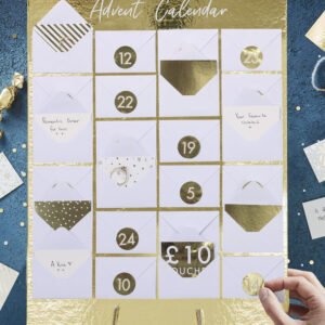 Guldfolierad adventskalender / julkalender med kuvert och klistermärken