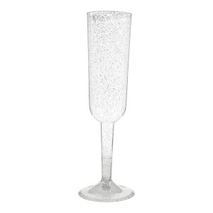 Champagneglas i plast - Champagneglas i plast med silvrigt glitter