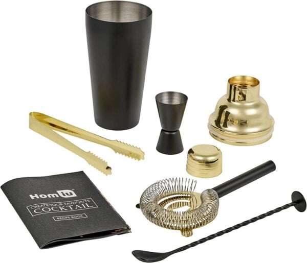 Homiu Cocktail Shaker Set Black and Gold 5-delad, bartendertillbehör