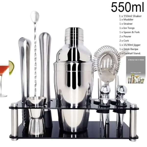 Rostfritt stål-cocktail shaker, mixer drink kit barer set verktyg med vinställ stå