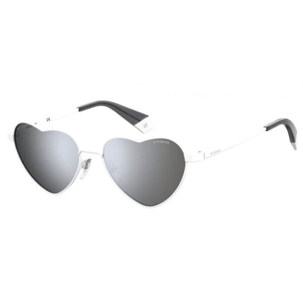 Polaroid solglasögon 6124/S dam katt. 3 hjärtformade rostfritt stål vit/grå