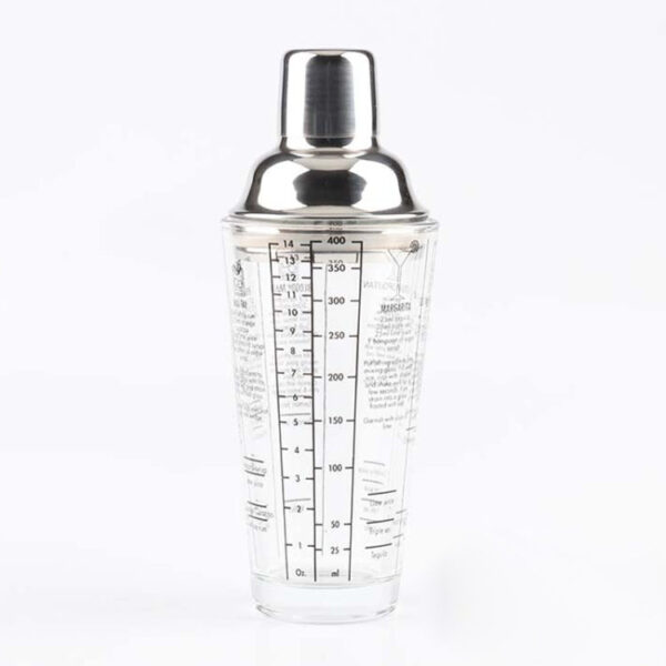 Stainless Steel Glass Cocktail Shaker Tools Milk Tea Cup with Scale, Capacity: 450ml