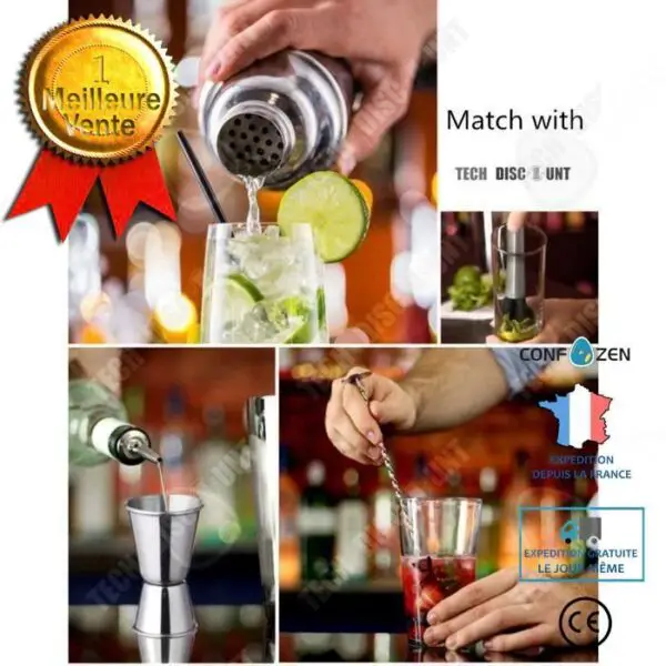 CONFO® Cocktail Shaker KIT set professionellt rostfritt stål kvällsmixer bartender set med tillbehör cocktail mätsked