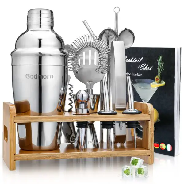 12ST Cocktail Maker Set, Cocktail Shaker Mixer, Bartender Kit med träställ