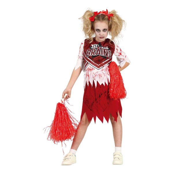 Zombie Cheerleader Röd/Vit Barn Maskeraddräkt - X-Small