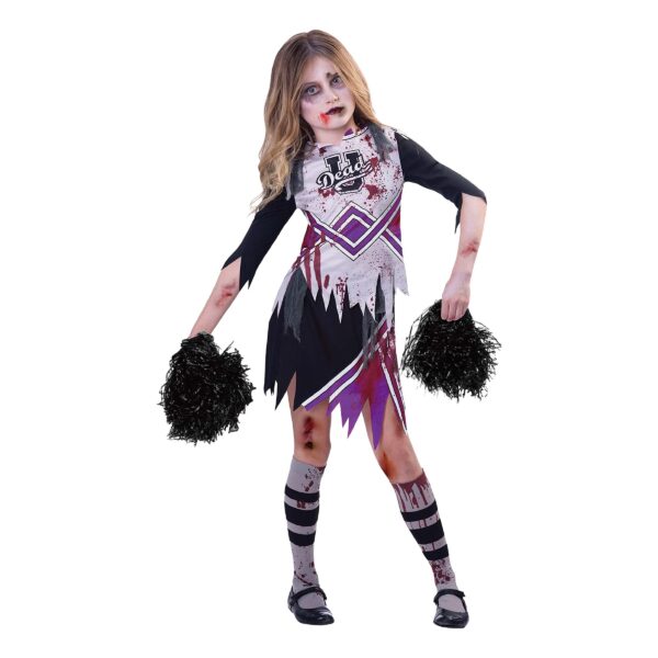 Zombie Cheerleader Svart/Lila Barn Maskeraddräkt - Medium