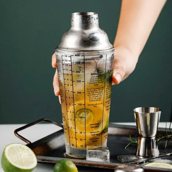 Cocktailshaker med Drinkrecept 400ml Shaker Glas Rostfritt Stål