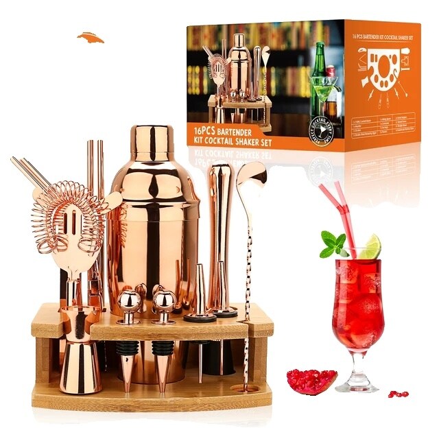 Cocktail Shaker Set, rostfritt stål, 750ML kapacitet, Bartender Kit, Roséguld