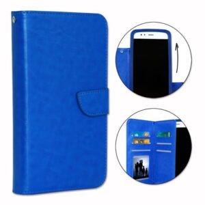 Foliofodral för POLAROID Phantom 5 V2 plånboksformat i blått ekoläder med dubbel invändig flikkorthållare,