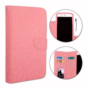 PH26® Folio fodral för POLAROID SOHO 5 4G plånboksformat i rosa eko-läder med dubbel invändig korthållarflik,