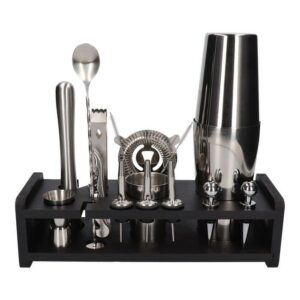 Shaker - omrörare - cocktailset Whiskey rocks Bartender Set 17 el med Black Support Shaker Silvertenn på tenn