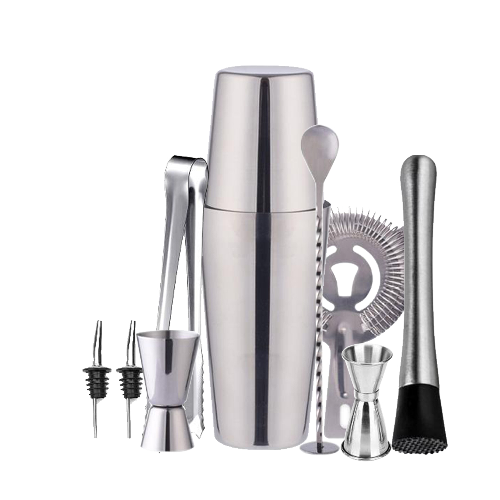 10 delar cocktailset, barset, shaker 750 ml - Rostfritt stål Silver